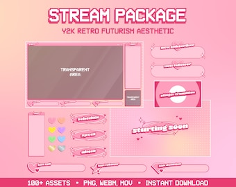 Animated Pink Twitch Overlay Stream Package | Y2K Retro Aesthetic | Twitch Overlay Pink | Twitch Panels | Twitch Transition | Twitch Chat