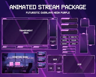 Animated Lofi Twitch Overlay Stream Package Game Room | Cool Neon | Twitch Overlay Purple | Animated Background | Minimalistic | Vtuber