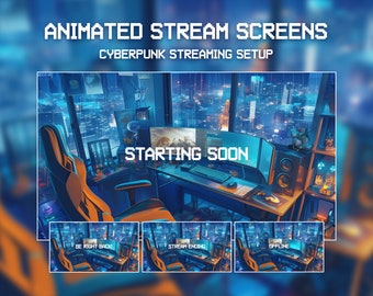 Animated Lofi Twitch Stream Screens | Lofi Streaming Setup | Cyberpunk | Cozy Game Room | Animated Background | Starting Soon BRB | Vtuber