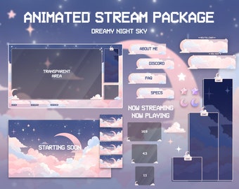 Stream Overlay Package for Twitch | Cozy Aesthetic Dreamy Night Sky | Animated | Twitch Chat | Twitch Webcam Frames | Vtuber | Discord