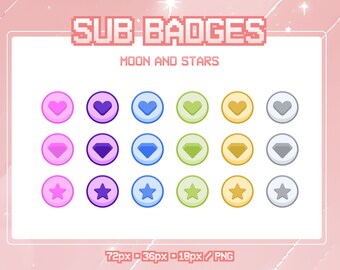 Heart Diamond Star Twitch Sub Badges | Simple Icon Set | Discord | Cute | Kawaii