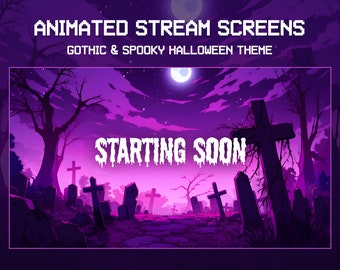 Geanimeerde Halloween Twitch Stream-schermen | Gotisch Spookachtig | Binnenkort van start | Twitch-overlay paars | Geanimeerde achtergrond | Vtuber
