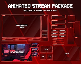 Animated Lofi Twitch Overlay Stream Package Game Room | Cool Neon | Twitch Overlay Red | Animated Background | Minimalistic | Vtuber