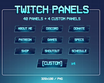 ネオン Twitch パネル | 40 パネル | カスタム Twitch パネル | ブルー Twitch パネル | Twitch オーバーレイ ブルー | Twitch アセット | Vtuber