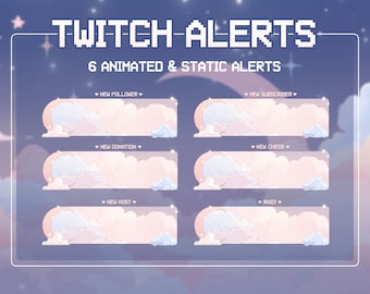 Gemütliche Animierte Twitch Stream Alarme | Mond und Wolken | Twitch Animierter Alarm | TwitchAlerts Rosa | Vtuber | WEBM