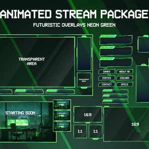 Animated Lofi Twitch Overlay Stream Package Game Room | Cool Neon | Twitch Overlay Green | Animated Background | Minimalistic | Vtuber
