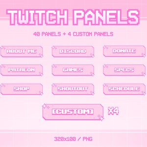 Pastel Twitch Panels | 40 Panels | Custom Twitch Panels | Pink Pixel Panels | Twitch Overlay Pink | Bit Panels | Twitch Assets | Vtuber