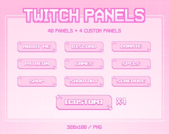 Pastel Twitch Panels | 40 Panels | Custom Twitch Panels | Pink Pixel Panels | Twitch Overlay Pink | Bit Panels | Twitch Assets | Vtuber