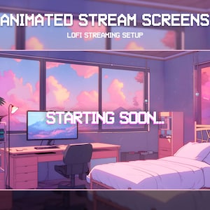 Geanimeerde Lofi Twitch Stream-schermen | Twitch-overlay roze | Lofi-streaming instellen | Speelkamer | Binnenkort van start | Geanimeerde achtergrond | Vtuber