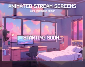 Animated Lofi Twitch Stream Screens | Twitch Overlay Pink | Lofi Streaming Setup | Game Room | Starting Soon | Animated Background | Vtuber