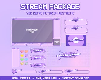Animated Purple Twitch Overlay Stream Package | Y2K Retro Aesthetic | Twitch Overlay Purple | Twitch Panels | Twitch Transition