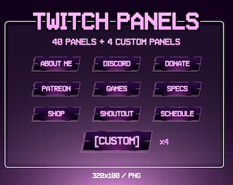 Neon Twitch Panels | 40 Panels | Custom Twitch Panels | Purple Twitch Panels | Twitch Overlay Purple | Twitch Assets | Vtuber