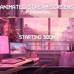 Geanimeerde Lofi Twitch-streamschermen | Twitch-overlay roze | Lofi-streaming instellen | Speelkamer | Geanimeerde achtergrond | Vtuber