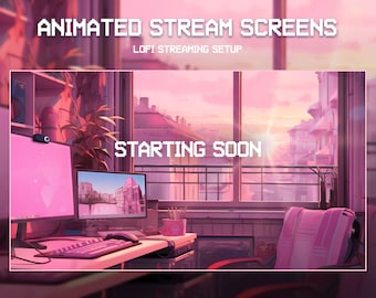 Animated Lofi Twitch Stream Screens | Twitch Overlay Pink | Lofi Streaming Setup | Game Room | Animated Background | Vtuber