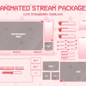 Animated Cozy Twitch Overlay Stream Package | Cute Kawaii Strawberry | Twitch Overlay Pink | Twitch Webcam Overlay | Vtuber