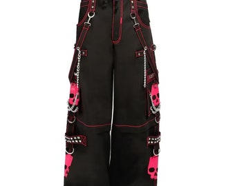 Gothic Pant | Pink Super Skull Gothic Cyber Chain Goth Jeans Punk Rock Pants | Skull Gothic Pant | Gothic Pants