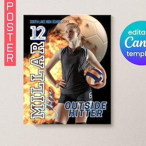 Volleyball Poster Canva Template, Design your Own Custom Senior Volleyball Team Sports Poster in Canva, Sports Poster