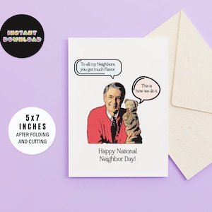 Afdrukbare kaart Nationale Burendag - Instant Download PDF - Milieuvriendelijke 5 x 7 community-waarderingsgroet - eigenzinnige humoristische kaart