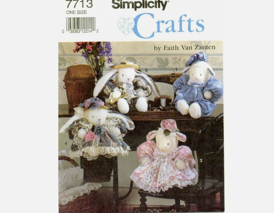 Simplicity 7713 BUNNY & LAMB Dolls With Clothes 16 inch - PDF Pattern