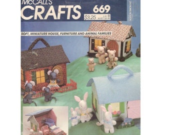 McCalls 669 8346 Fabric Animals and Doll House with Handle Pattern Animal Families Bear Mouse Rabbit - PDF Pattern
