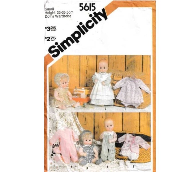 Simplicity 5615 -Small 13"-14" - Dolls Sewing Pattern for Baby Dolls  Full wardrobe