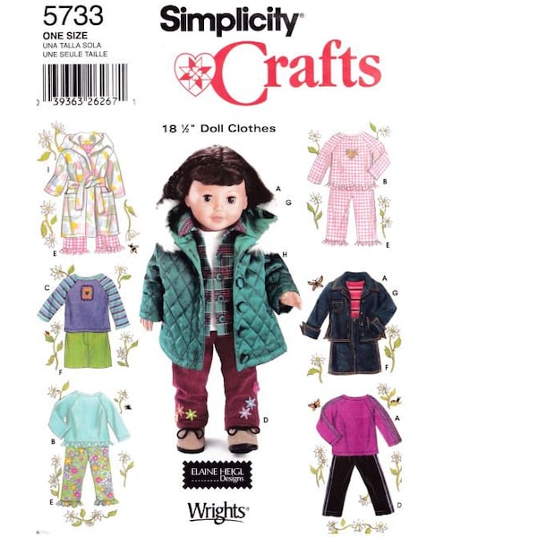 Patrón Simplicity 5733, 18 pulgadas, ropa para muñecas de moda - Patrón PDF