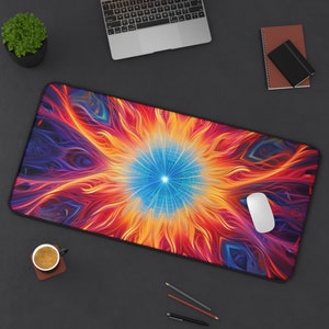 Quantum Web Fractal Design Large Desk Mat | Psychedelic Art Style | 4mm Thick Neoprene | 3 Sizes Available | Large Mouse Pad | Home Office