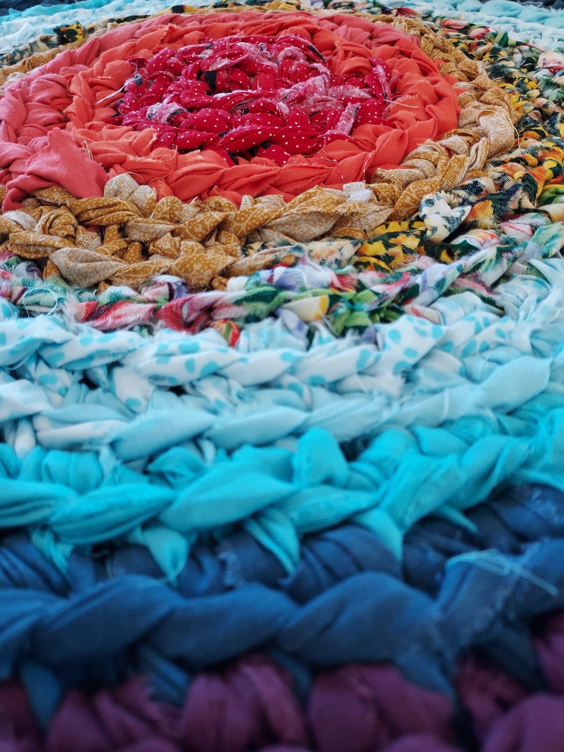 Colorful Handmade Round Rag Rug. Beautiful Colorful Circle Crocheted