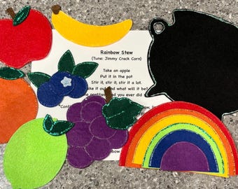 Historia de fieltro de Rainbow Stew/ Hora del círculo/ Preescolar/ ECE/ Tablero de franela/ Historia de franela
