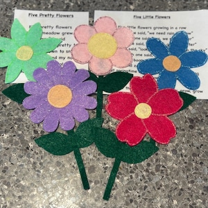 Five Little Flowers Felt Story/ Circle Time/ Spring Felt Story/ Preschool/ ECE/ Flannel Board/ Flannel Story