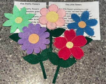 Five Little Flowers Felt Story/ Circle Time/ Spring Felt Story/ Preschool/ ECE/ Flannel Board/ Flannel Story