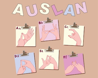 Auslan Flashcards Digital File Sign Language Education | 26 Printable Flashcards Teaching Materials | jpg digital file download