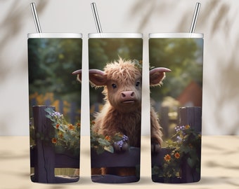 Cute Cow Longhaired Tumbler Design | 20 oz Tumbler Sublimation Design | Straight Tapered Sublime Wrap | Instant Digital Download PNG Image