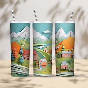 Swiss Town Paper Cut Tumbler Design | 20 oz Tumbler Sublimation Design | Straight Tapered Sublime Wrap | Instant Digital Download PNG Image