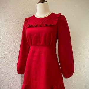 Linen Dress Fall Spring Women's linen Maxi Dress Long Sleeves Wedding Guest Dress Organic Natural Linen Wedding Dress Custom Size Red Dress