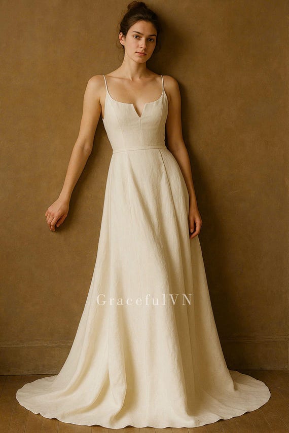 Mimimalist Linen Wedding Dress Bridal Linen Dress Bridemaid Dress Bridal Dress Vintage Style Wedding Gown Natural Fabric Custom Linen Dress