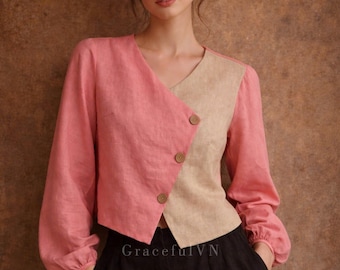 Linen Long Sleeve Shirt Women Linen Shirt Linen Button Up Shirt Custom Linen Shirt Minimalist Handmade Shirt Linen Clothing Gift for Her