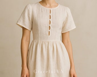 Midi Dress Dress with Pockets Classic Linen Dress Linen Dress for Women Wedding Guest Dress Custom Dress Vintage Dress Linen Gift For Her