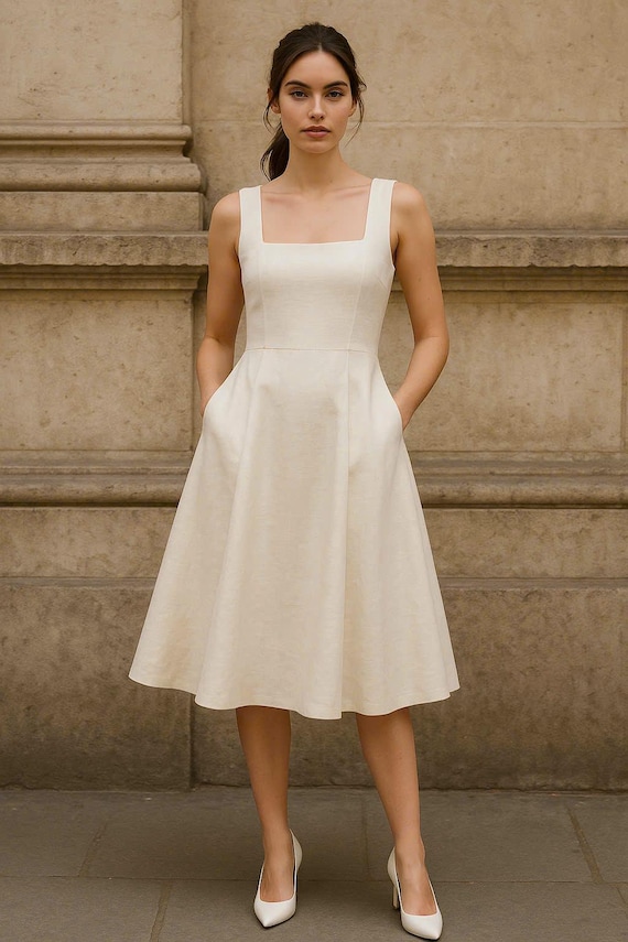 knee length dresses for ladies Light Olive Ribbed Square Neck Low Back Sleeveless Midi Dress main image 0