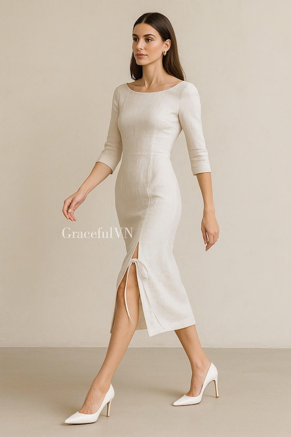 cream work dress Ontre Women's Cream White Elegant Single-Breasted Batwing Sleeve Shirt Dress,  Autumn Urban Chic Casual Versatile Brunch Office Party Date Work Dress