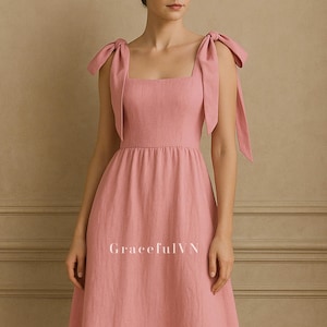 Vestido de pajarita, vestido de novia, vestido clásico de lino, vestido de lino para mujer, vestido de invitada de boda, vestido personalizado, vestido vintage, vestido romántico.