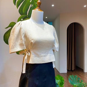 Side Tie Linen Top Linen Crop Top Linen short Sleeves Top Gift For A Woman Office Outfit Linen Summer Shirt Linen Basic