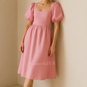 Puff Sleeve Dress with Pockets Linen Dress for Women Custom Dress Vintage Dress Linen Long Dress Summer Dress Handmade Dress Gifts For Her