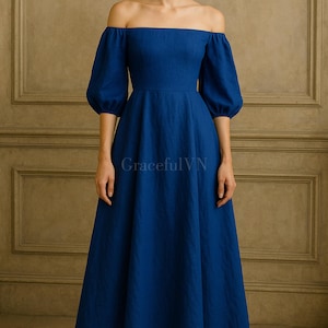 Off Shoulder Wedding Dress Natural Fabric Linen Dress With Pockets Custom Dress Bridemaid Dress Wedding Dress Linen Dress for Women Wed