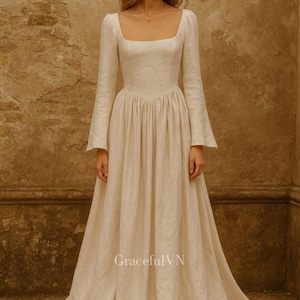 square neck long sleeve midi dress in ivory Square Neck Long Sleeve Midi Dress in Ivory - 14