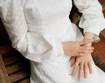 Muse Dress Gift for Her Dress With Pockets Bridesmaid Dress Engagement Dress Wedding Gift White Long Sleeve Dress Minimalist Wedding Dress