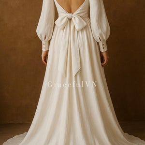 Long Sleeve Wedding Linen Dress Bridal Linen Dress Bridemaid Dress Minimalist Wedding Dress Wedding Guest Dress Custom Bridal Dress