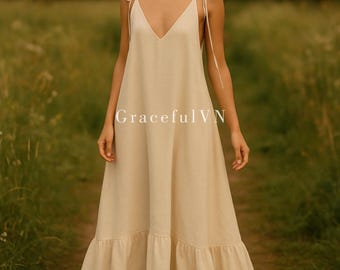 Vestido de novia Vestido clásico de lino Vestido de lino para mujer Vestido de invitada de boda Vestido a medida Vestido vintage Vestido largo de lino