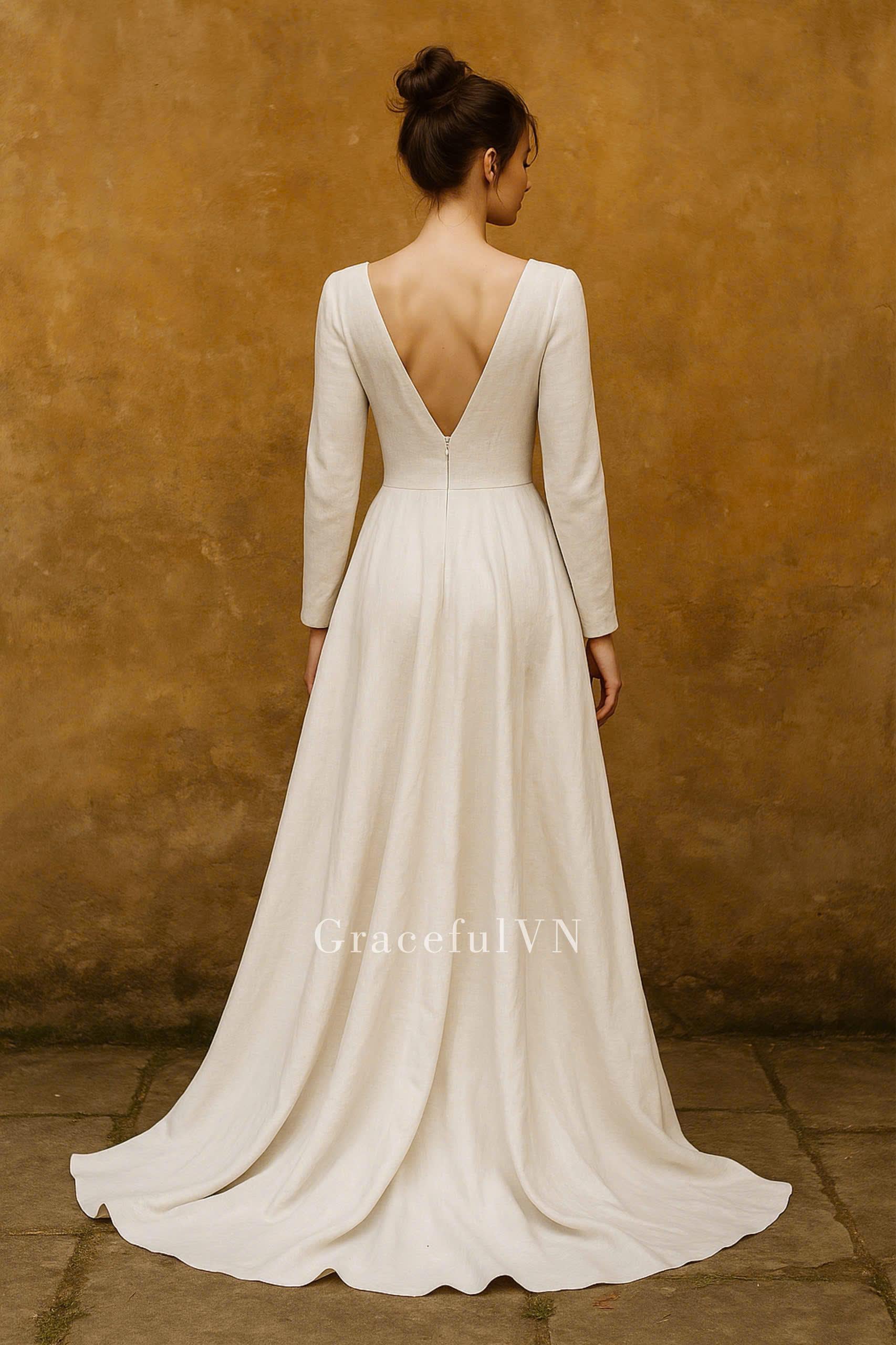 Bridal Linen Dress Engagement Dress Vintage Dress Square Neck Bridemaid Dress Minimalist Wedding Dress Wedding Guest Dress Bohemian Dress