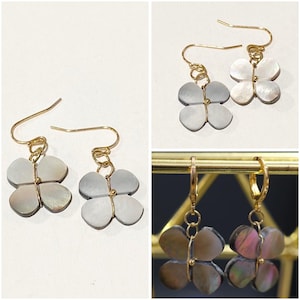 Four Leaf Clover Earring Mother of Pearl carved Leaf Earrings Wedding Earrings Bridesmaid Boho Jewelry Luck Earrings Lucky Four Leaf Clover